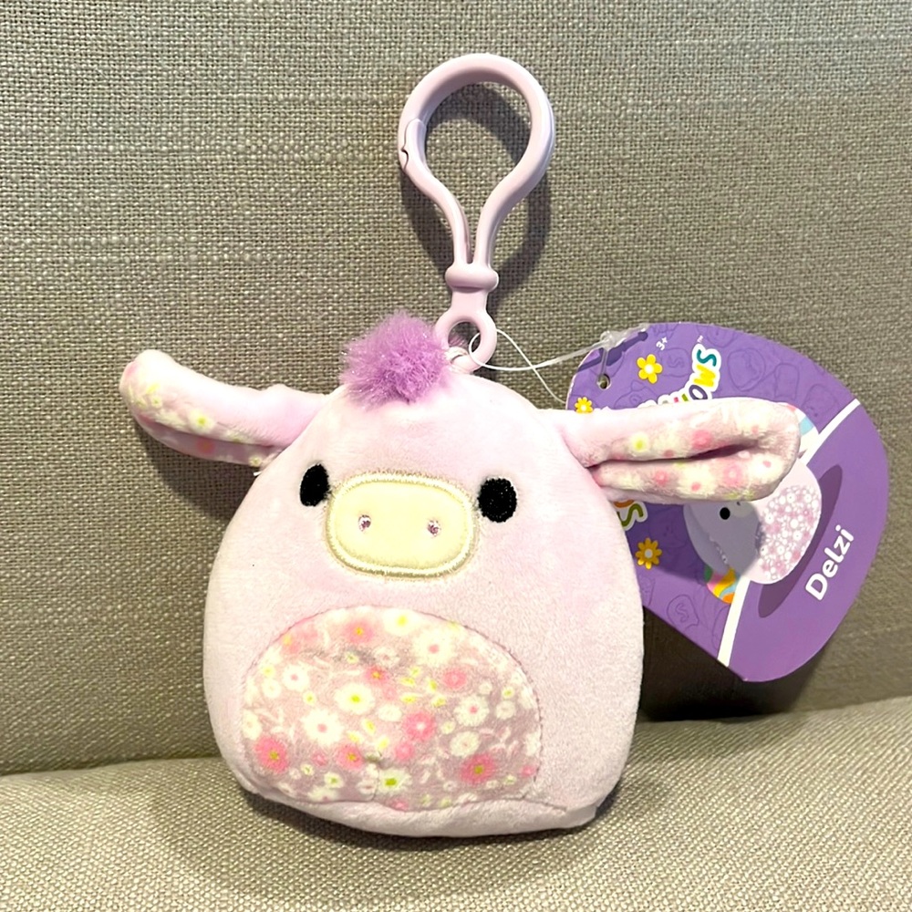Squishmallow Delzi Donkey Floral Flowers Purple Clip Spring Easter NWT